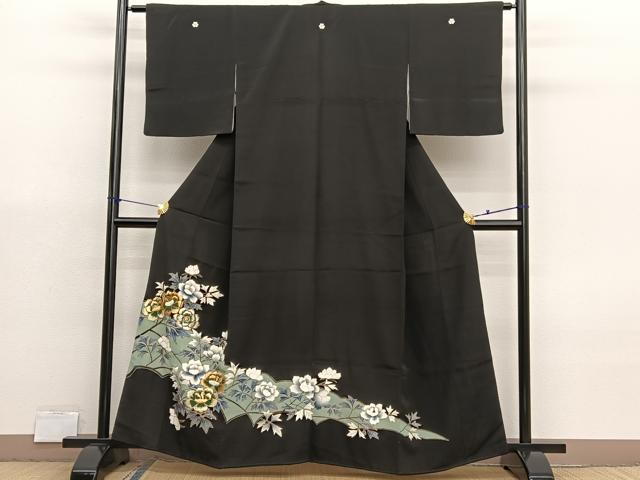 平和屋着物■豪華黒留袖 刺繍 枝花文 金彩 正絹 逸品 BAAX7017hv