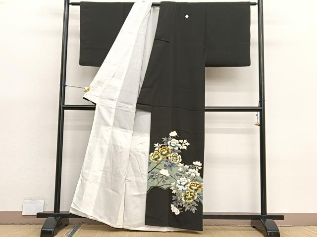 平和屋着物■豪華黒留袖 刺繍 枝花文 金彩 正絹 逸品 BAAX7017hv