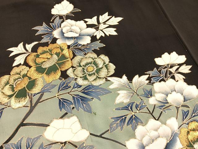 平和屋着物■豪華黒留袖 刺繍 枝花文 金彩 正絹 逸品 BAAX7017hv