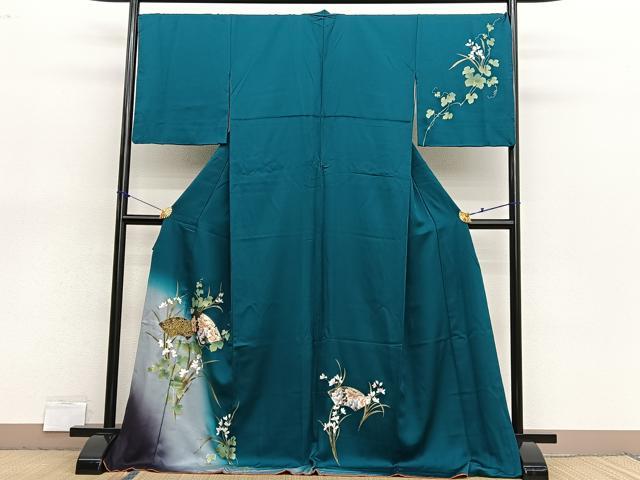平和屋着物●訪問着 地紙花文 暈し染め 金彩 ロング丈 正絹 逸品 BAAX7022hv