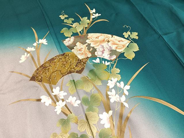 平和屋着物●訪問着 地紙花文 暈し染め 金彩 ロング丈 正絹 逸品 BAAX7022hv