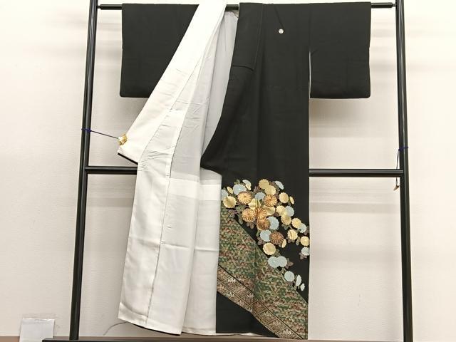 平和屋着物■豪華黒留袖 駒刺繍 飛鶴菊文 金銀彩 正絹 逸品 BAAX7028hv