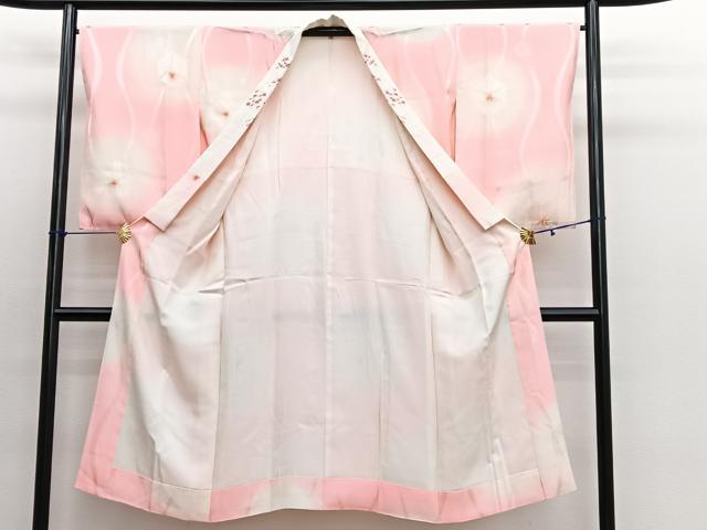 平和屋着物■長襦袢 袷 絞り 立波亀甲花文 暈し染め 半衿刺繍 正絹 逸品 BAAX7029hv