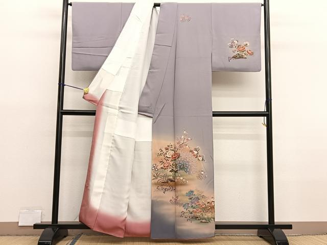 平和屋着物■訪問着 孔雀花文 暈し染め 金彩 正絹 逸品 BAAX7057hv