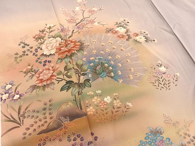 平和屋着物■訪問着 孔雀花文 暈し染め 金彩 正絹 逸品 BAAX7057hv