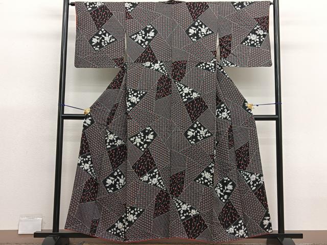 平和屋着物■上質な小紋 辻が花 絞り 黒地 金彩 正絹 逸品 BAAX7069hv