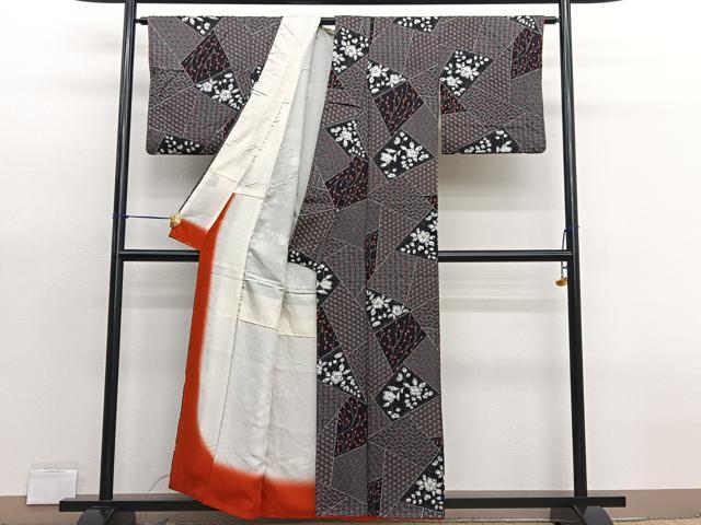 平和屋着物■上質な小紋 辻が花 絞り 黒地 金彩 正絹 逸品 BAAX7069hv