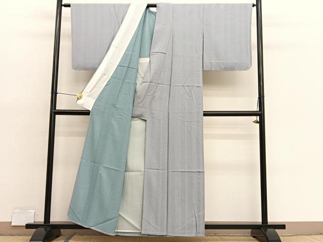 平和屋着物▽江戸小紋 単衣 縞 両面染 正絹 逸品 未使用 BAAX7163hv
