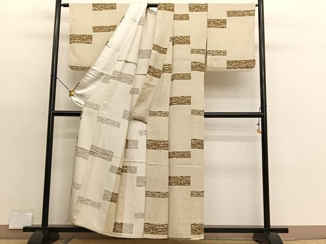平和屋着物▽上質な小紋 単衣 横段文 正絹 逸品 BAAX7166hv
