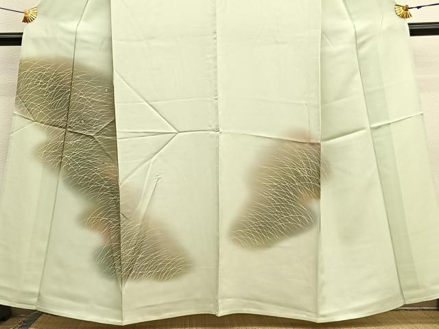 平和屋着物▽訪問着 単衣 刺繍 草葉文 暈し染め 正絹 逸品 BAAX7168hv