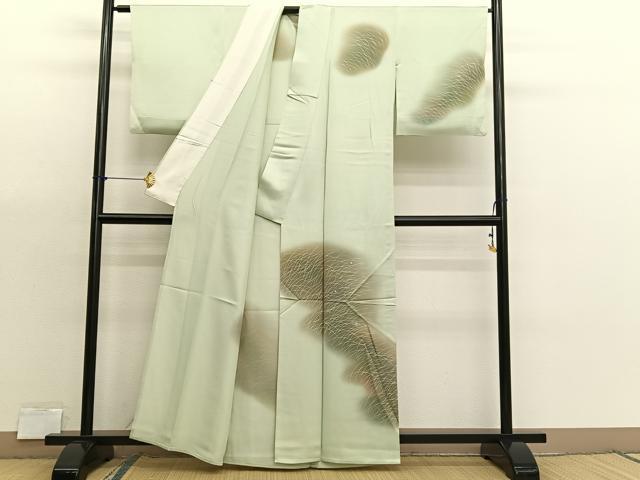平和屋着物▽訪問着 単衣 刺繍 草葉文 暈し染め 正絹 逸品 BAAX7168hv