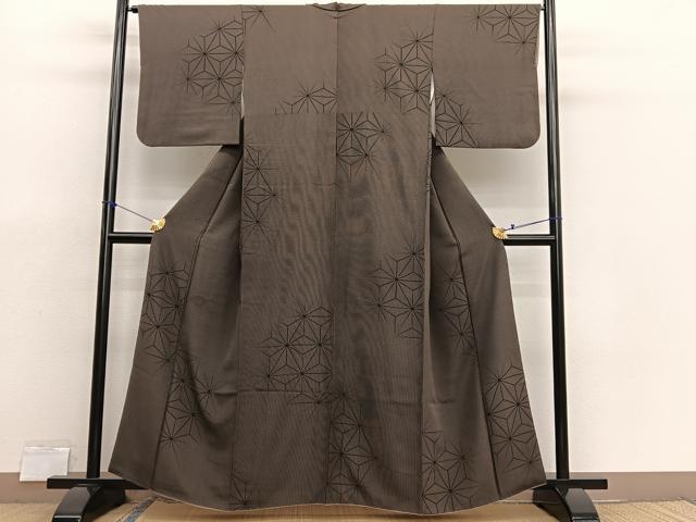 平和屋着物■上質な小紋 竹並べ麻の葉文様 黒地 正絹 逸品 BAAX7171hv