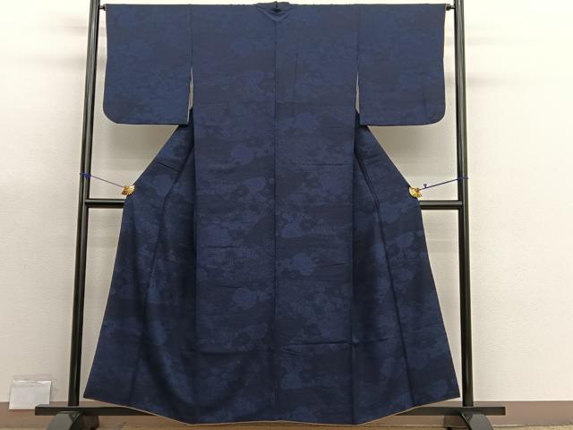 平和屋着物■上質な小紋 本藍 型絵染 立波花文 正絹 逸品 BAAX7180hv