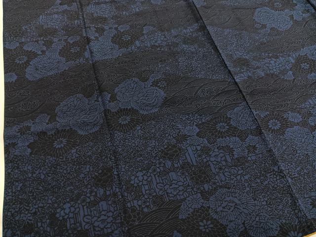 平和屋着物■上質な小紋 本藍 型絵染 立波花文 正絹 逸品 BAAX7180hv