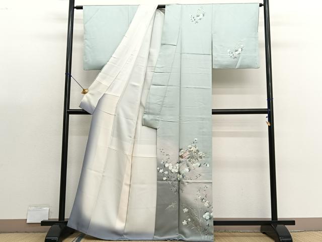 平和屋着物■訪問着 刺繍 万寿菊絵巻文 暈し染め 銀彩 正絹 逸品 BAAX7186hv