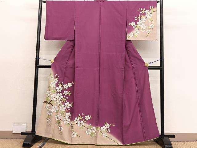 平和屋着物■訪問着 胴抜き仕立て 枝桜 金彩 洗える着物 BAAX7187hv