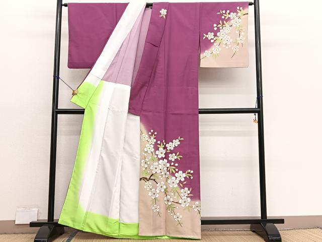 平和屋着物■訪問着 胴抜き仕立て 枝桜 金彩 洗える着物 BAAX7187hv