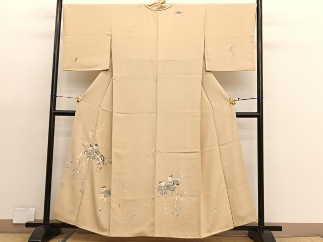 平和屋着物■訪問着 友禅 手描き 童子遊び 正絹 逸品 BAAX7196hv