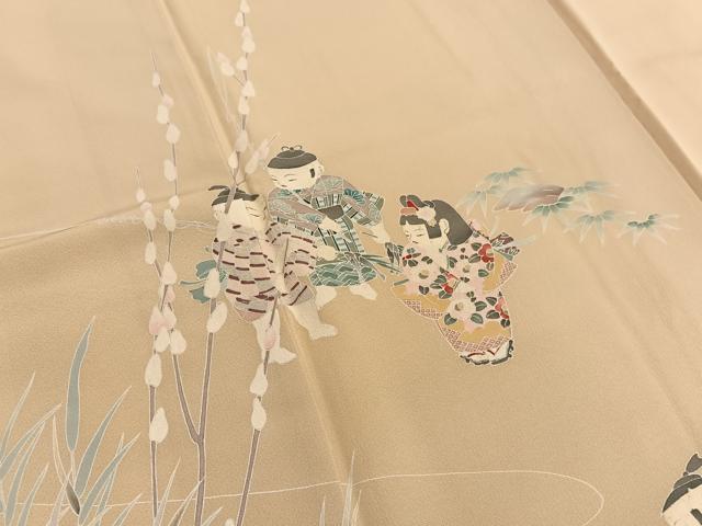 平和屋着物■訪問着 友禅 手描き 童子遊び 正絹 逸品 BAAX7196hv