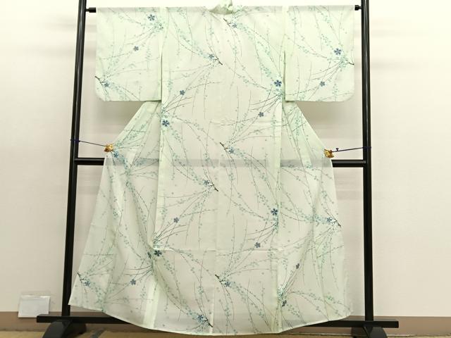 平和屋着物*夏物 小紋 絽 枝花文 暈し染め 洗える着物 BAAX7200hv