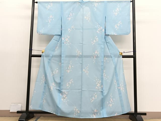 平和屋着物*夏物 小紋 絽 枝花文 洗える着物 BAAX7202hv