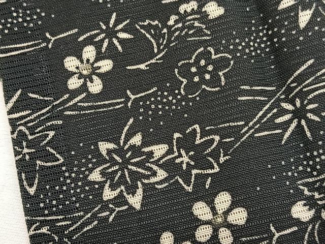平和屋着物*夏物 小紋 絽 型染め 吹き寄せ花文 黒地 正絹 逸品 BAAX7275hv