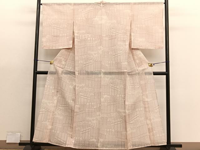 平和屋着物*夏物 紗紬 飯林織物(株)謹製 粋紗絣 風景文 証紙付き 正絹 逸品 BAAX7289hv