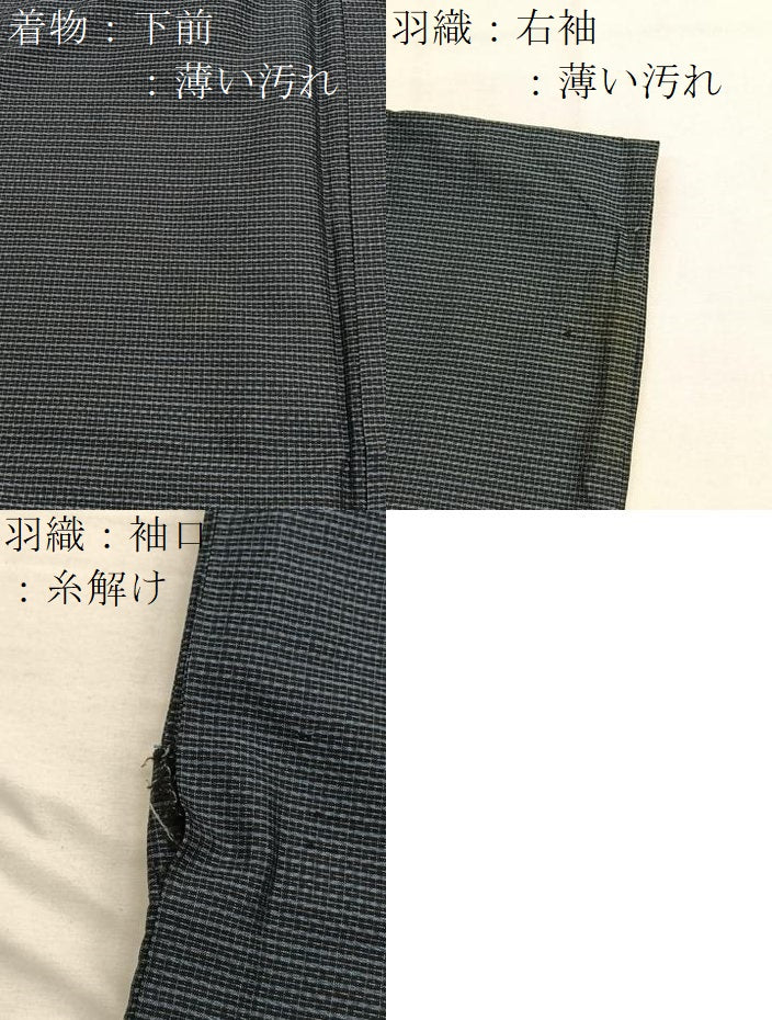 平和屋着物■男性 紬 アンサンブル 格子柄 正絹 逸品 BAAX7339hv