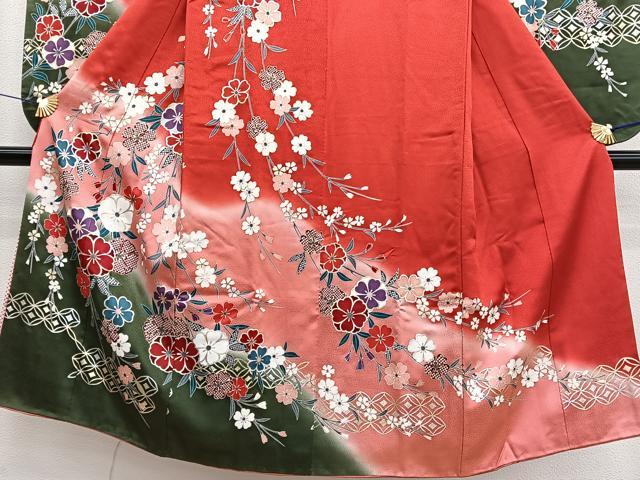 平和屋着物∵女の子 十三参り 子供 祝着 振袖 枝垂れ桜 暈し染め 金銀彩 逸品 BAAX7340hv