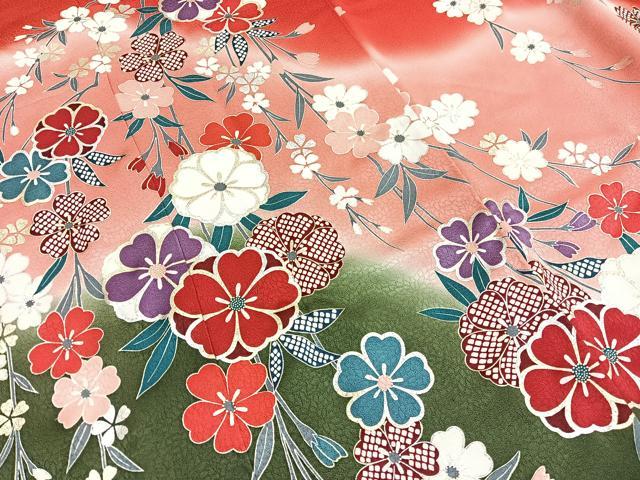 平和屋着物∵女の子 十三参り 子供 祝着 振袖 枝垂れ桜 暈し染め 金銀彩 逸品 BAAX7340hv