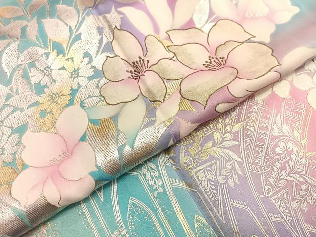 平和屋着物■フランソワーズ・モレシャン 振袖 飾花文 暈し染め 金銀彩 正絹 逸品 BAAX7343hv