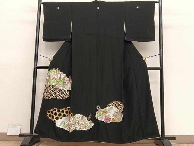 平和屋着物■豪華黒留袖 総刺繍 雲取り有職花文 金銀糸 正絹 逸品 BAAX7346hv