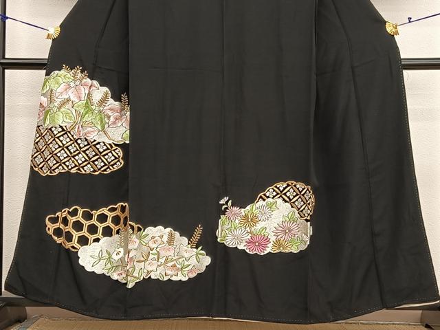 平和屋着物■豪華黒留袖 総刺繍 雲取り有職花文 金銀糸 正絹 逸品 BAAX7346hv