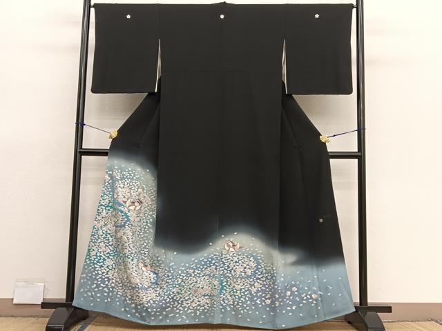 平和屋着物■豪華黒留袖 作家物 鴛鴦梅文 暈し染め 銀彩 正絹 逸品 BAAX7357hv