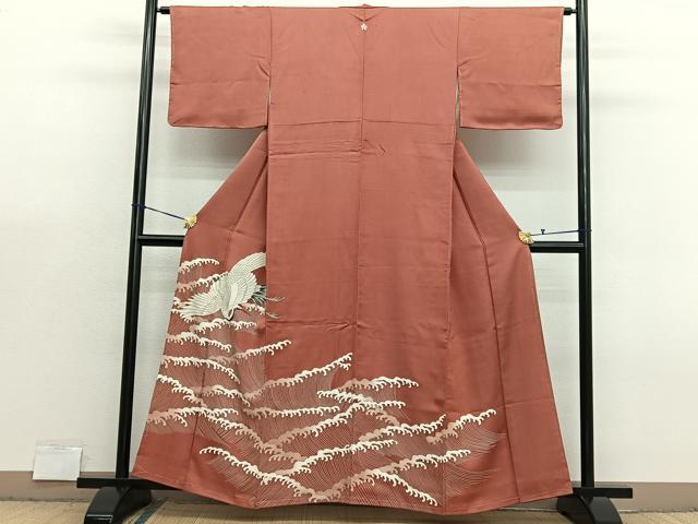 平和屋着物■中国三大刺繍 相良刺繍 色留袖 立波飛鶴文 金彩 正絹 逸品 BAAX7358hv