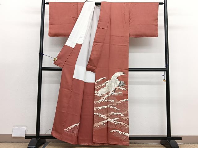 平和屋着物■中国三大刺繍 相良刺繍 色留袖 立波飛鶴文 金彩 正絹 逸品 BAAX7358hv