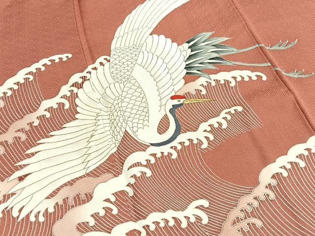 平和屋着物■中国三大刺繍 相良刺繍 色留袖 立波飛鶴文 金彩 正絹 逸品 BAAX7358hv