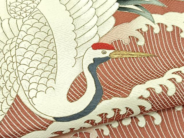 平和屋着物■中国三大刺繍 相良刺繍 色留袖 立波飛鶴文 金彩 正絹 逸品 BAAX7358hv