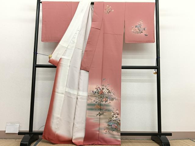 平和屋着物■訪問着 花鳥文 暈し染め 金彩 正絹 逸品 未使用 BAAX7374hv
