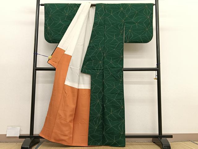平和屋着物■上質な紬 麻の葉文 正絹 逸品 BAAX7375hv