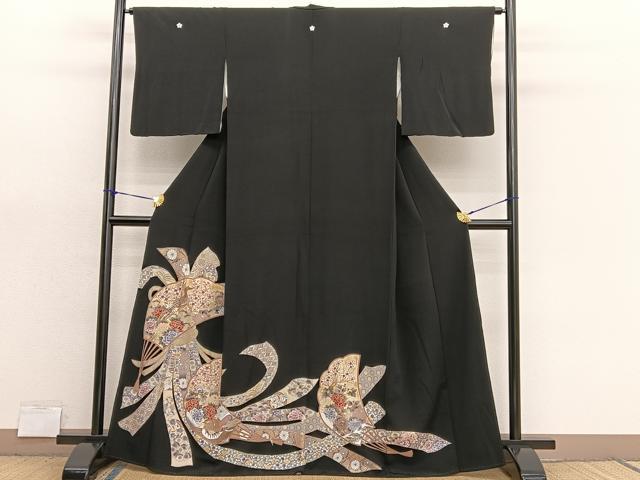 平和屋着物■豪華黒留袖 駒刺繍 束ね熨斗花鳥文 金彩 正絹 逸品 BAAX7381hv