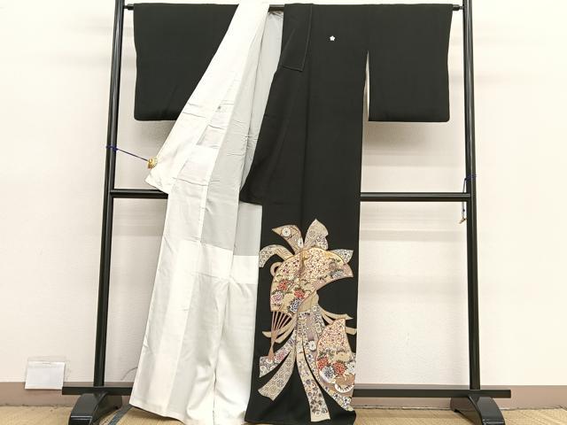 平和屋着物■豪華黒留袖 駒刺繍 束ね熨斗花鳥文 金彩 正絹 逸品 BAAX7381hv