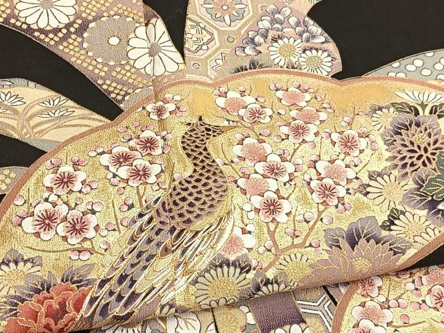 平和屋着物■豪華黒留袖 駒刺繍 束ね熨斗花鳥文 金彩 正絹 逸品 BAAX7381hv