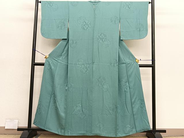 平和屋着物■上質な色無地 鳳凰花絵皿地紋 薄青色 正絹 逸品 BAAX7382hv