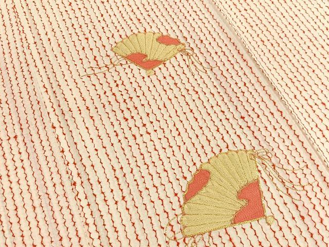 平和屋着物■訪問着 総絞り 駒刺繍 扇面文 金糸 正絹 逸品 BAAX7383hv