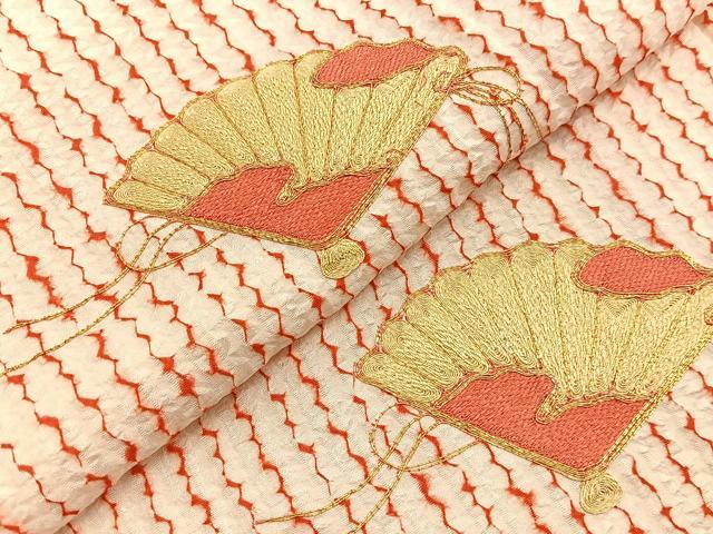 平和屋着物■訪問着 総絞り 駒刺繍 扇面文 金糸 正絹 逸品 BAAX7383hv