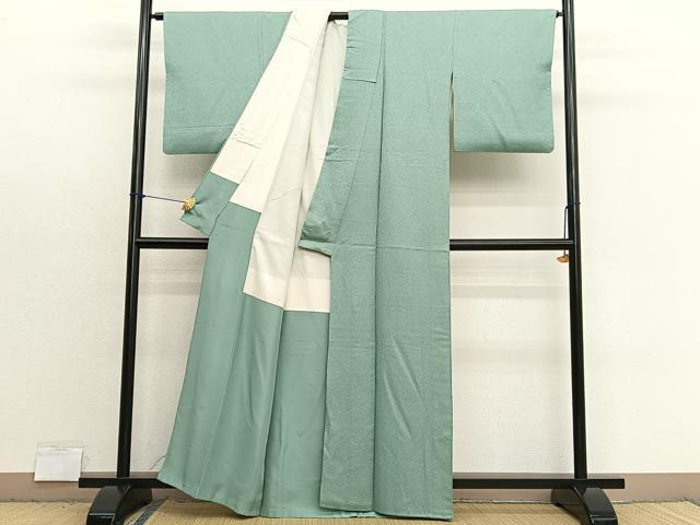 平和屋着物■上質な色無地 紋意匠 山葵色 正絹 逸品 BAAX7388hv