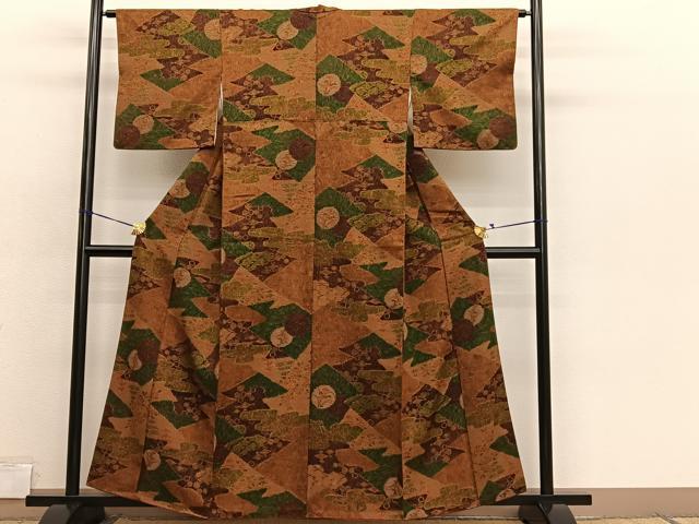 平和屋着物■上質な小紋 紬地 松皮菱花文 金彩 正絹 逸品 BAAX7398hv
