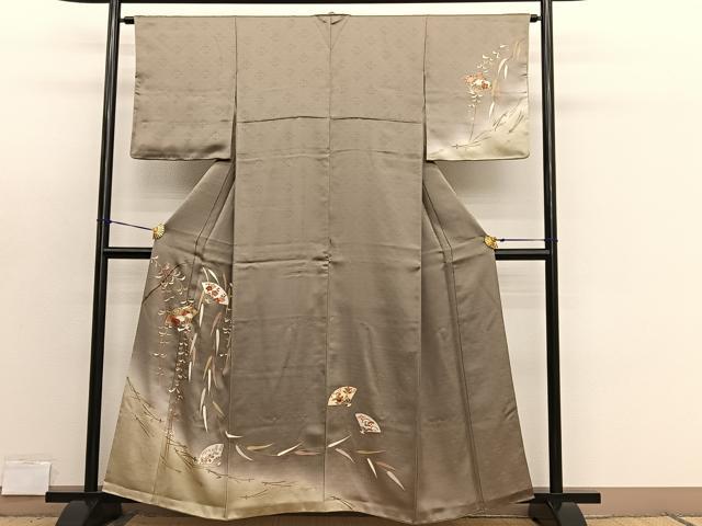 平和屋着物■訪問着 刺繍 枝垂れ柳扇面花文 暈し染め 金彩 正絹 逸品 BAAX7400hv