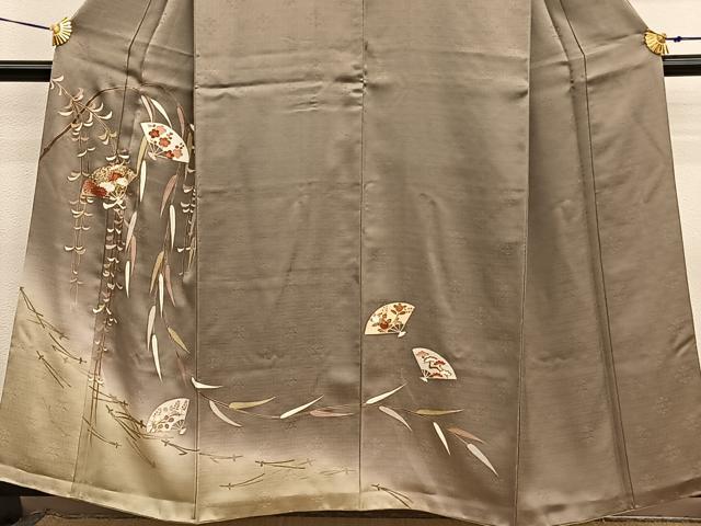 平和屋着物■訪問着 刺繍 枝垂れ柳扇面花文 暈し染め 金彩 正絹 逸品 BAAX7400hv